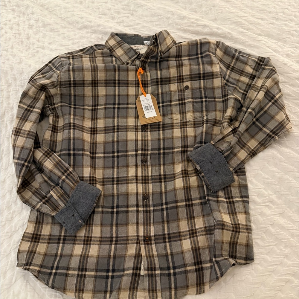 Men's Plaid Shirt - Gray and Brown
